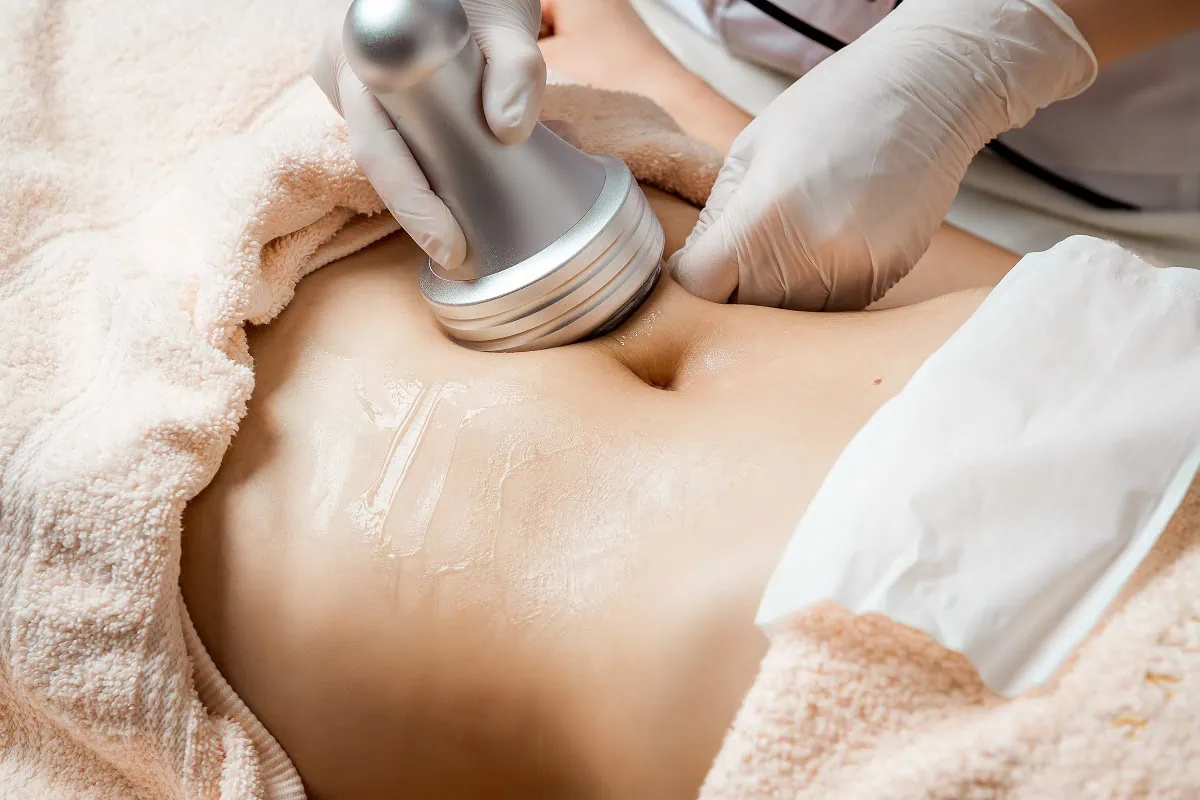 Female body composition analysis with digital scale.