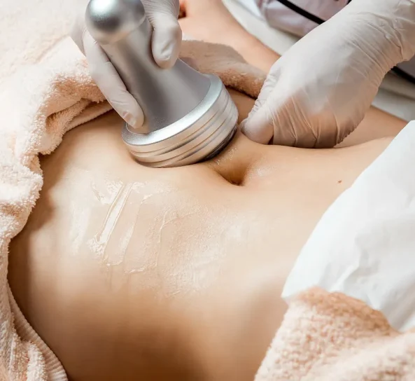 Female body composition analysis with digital scale.