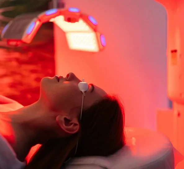 Medical aesthetician performing cavitation on back for body contouring.